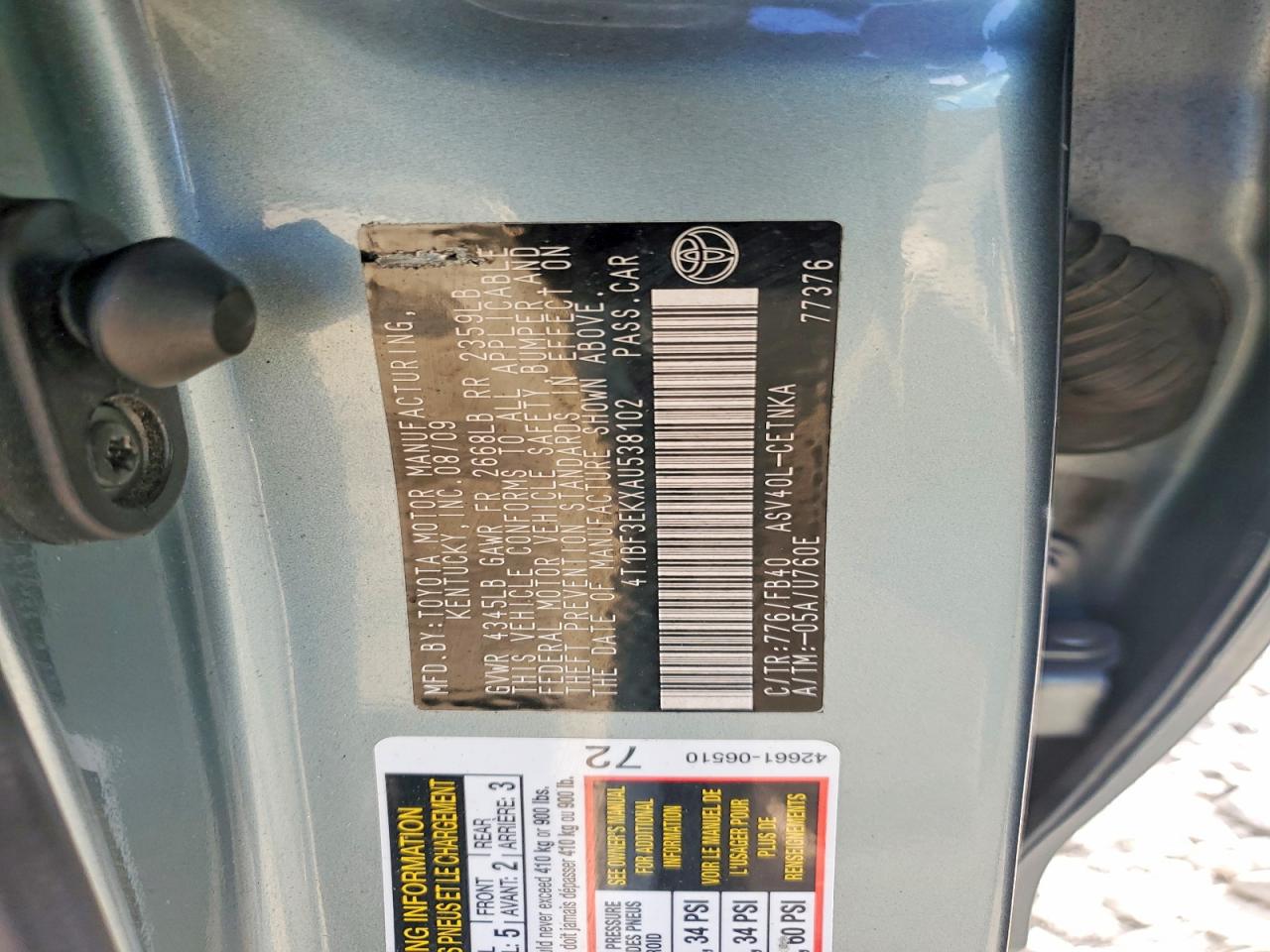 2010 TOYOTA CAMRY BASE photo 12
