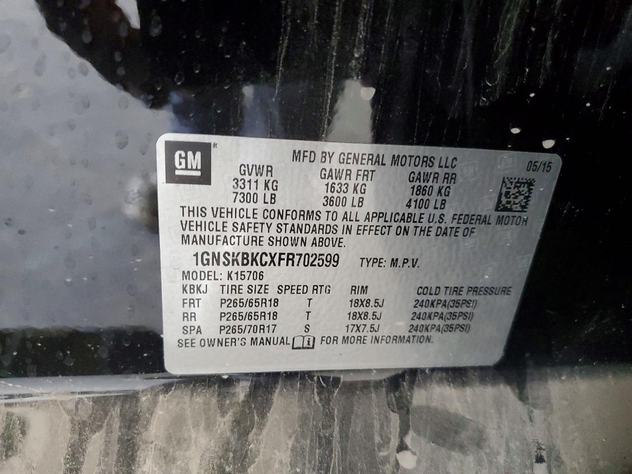 2015 CHEVROLET TAHOE K1500 LT photo 14