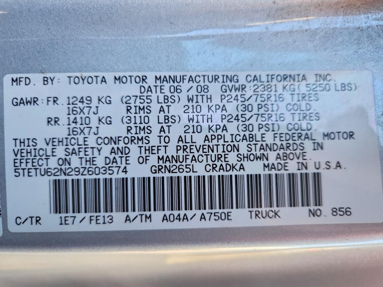 2009 TOYOTA TACOMA PRERUNNER ACCESS CAB photo 13