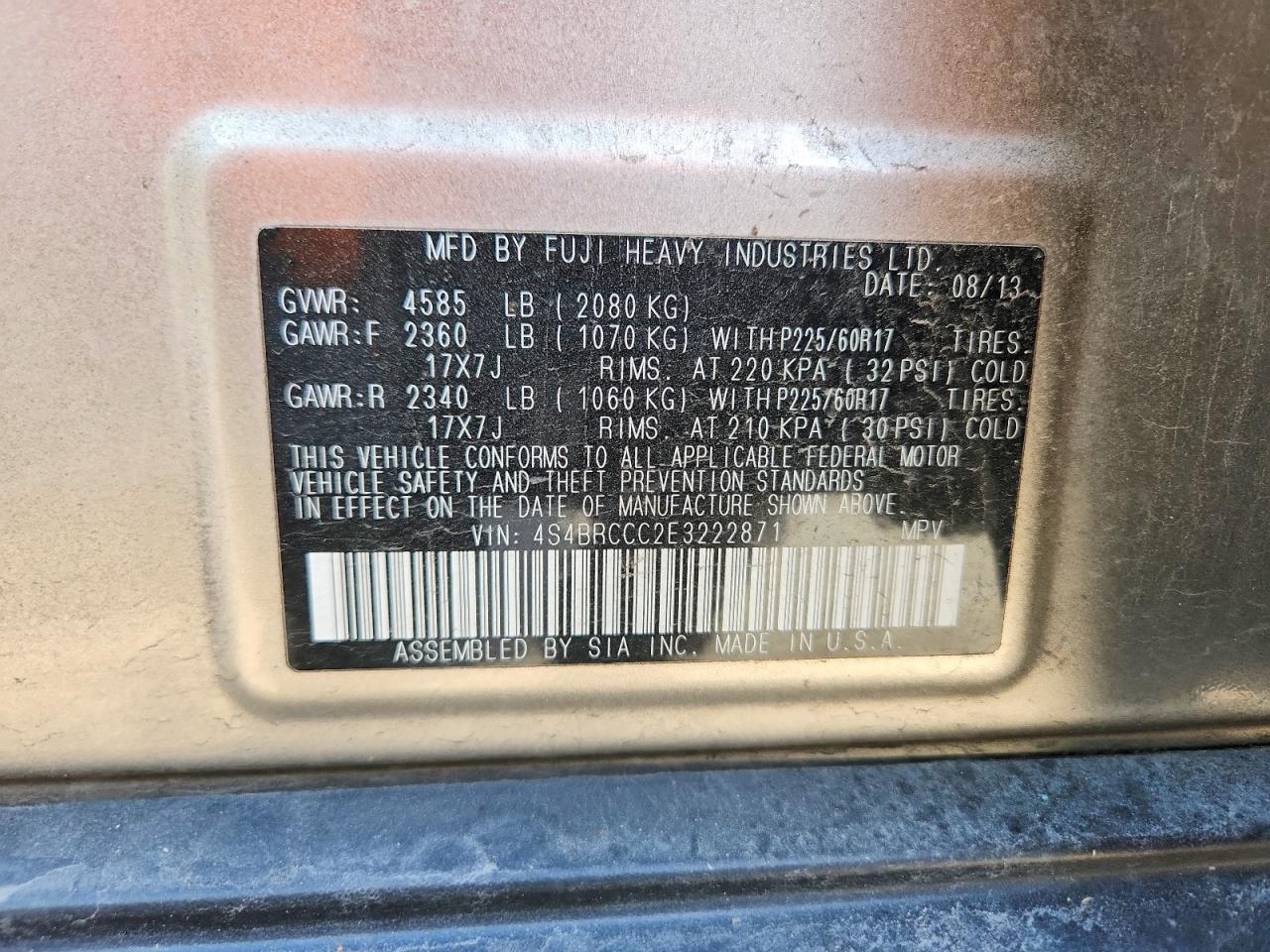 2014 SUBARU OUTBACK 2.5I PREMIUM photo 13