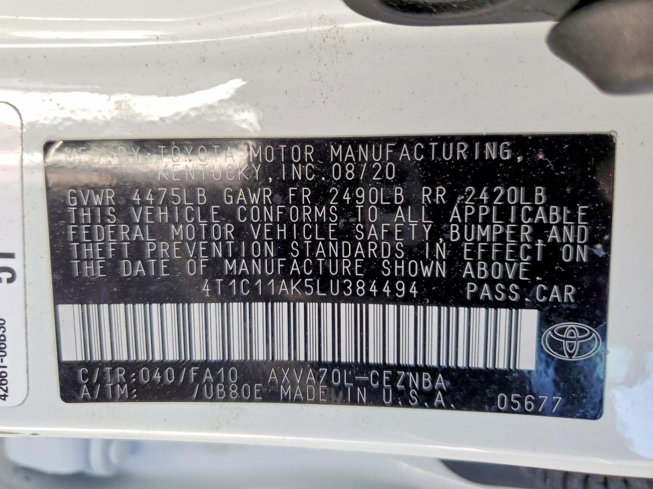 2020 TOYOTA CAMRY LE photo 13