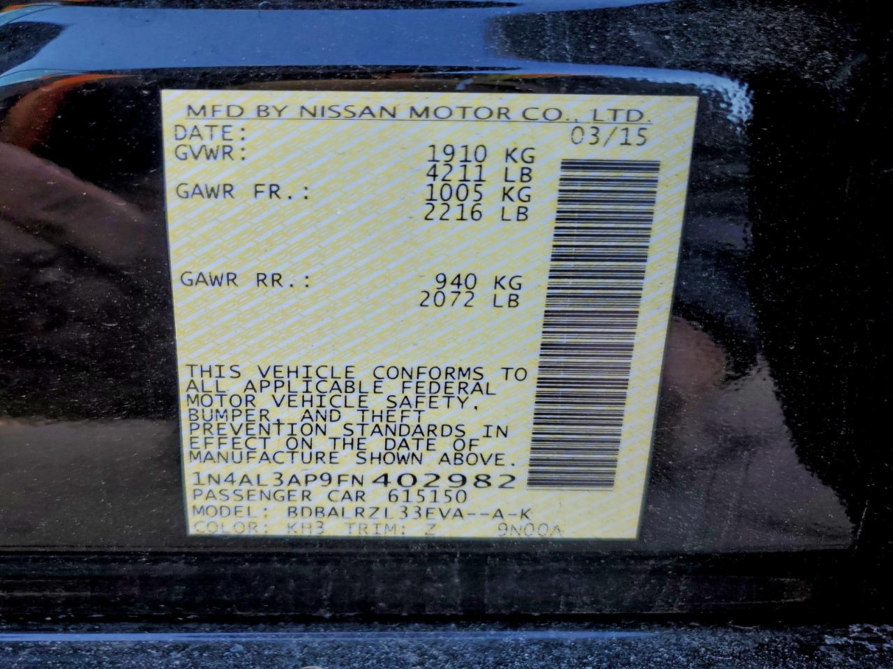 2015 NISSAN ALTIMA 2.5 photo 12