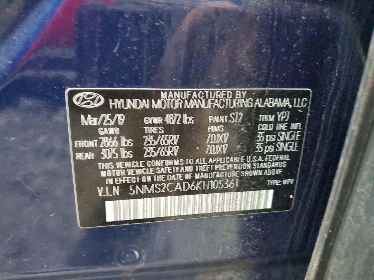 2019 HYUNDAI SANTA FE SE photo 13
