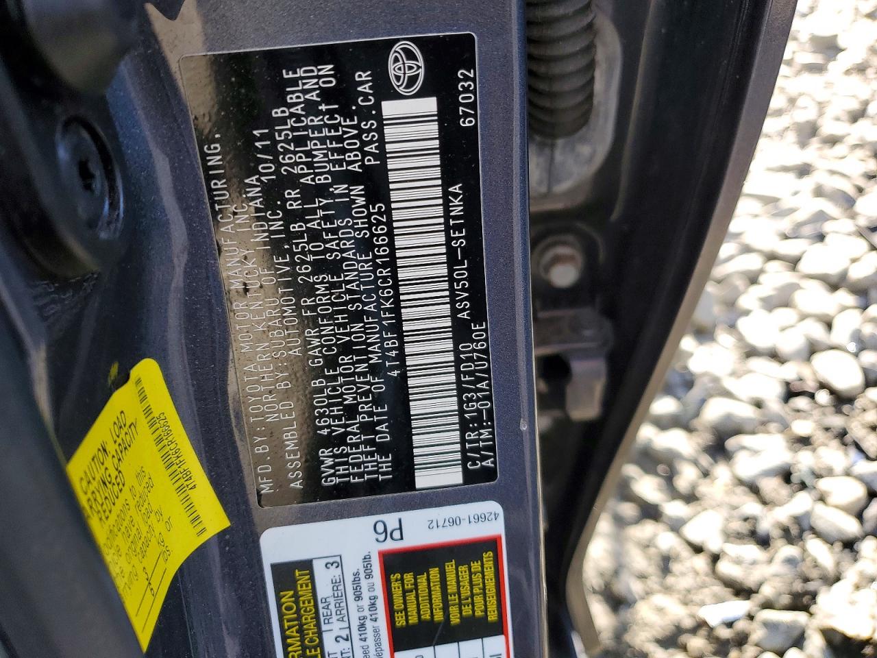 2012 TOYOTA CAMRY BASE photo 12