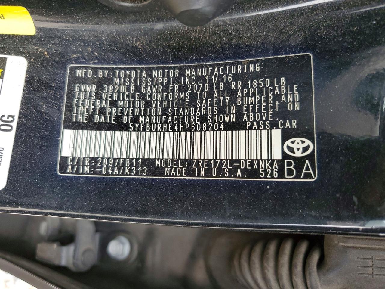 2017 TOYOTA COROLLA L photo 12