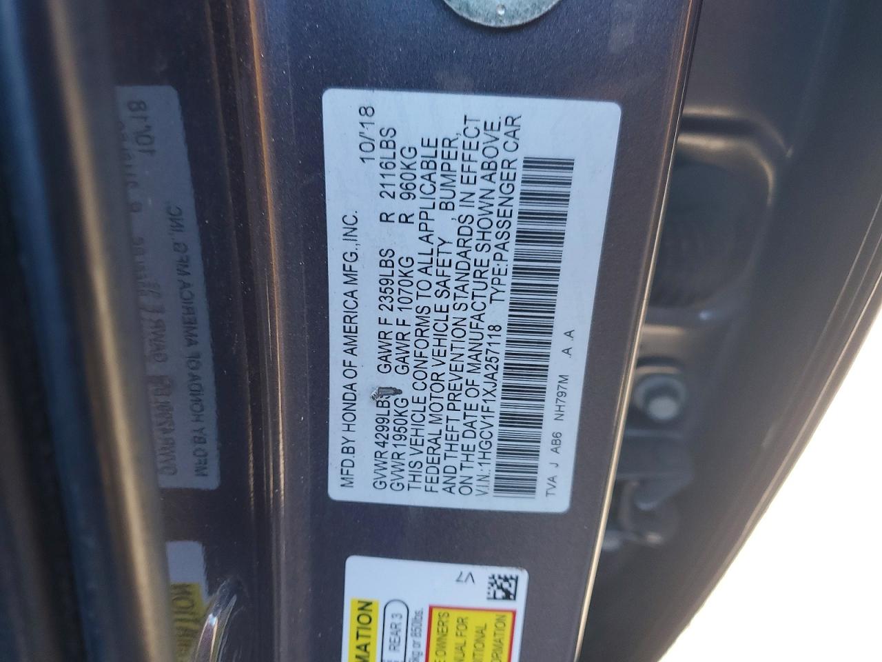 2018 HONDA ACCORD LX photo 13