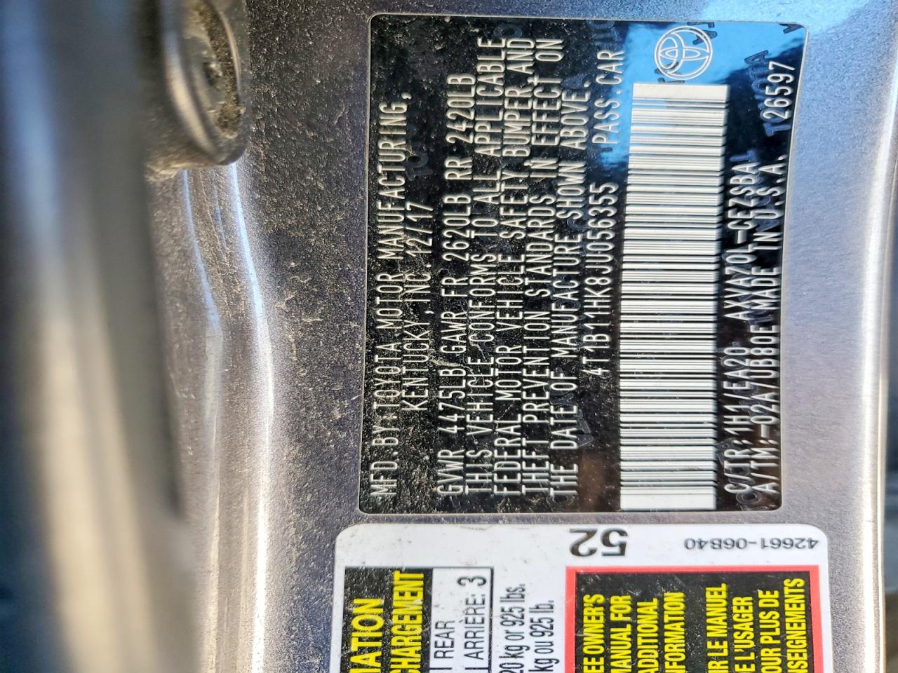 2018 TOYOTA CAMRY L photo 12