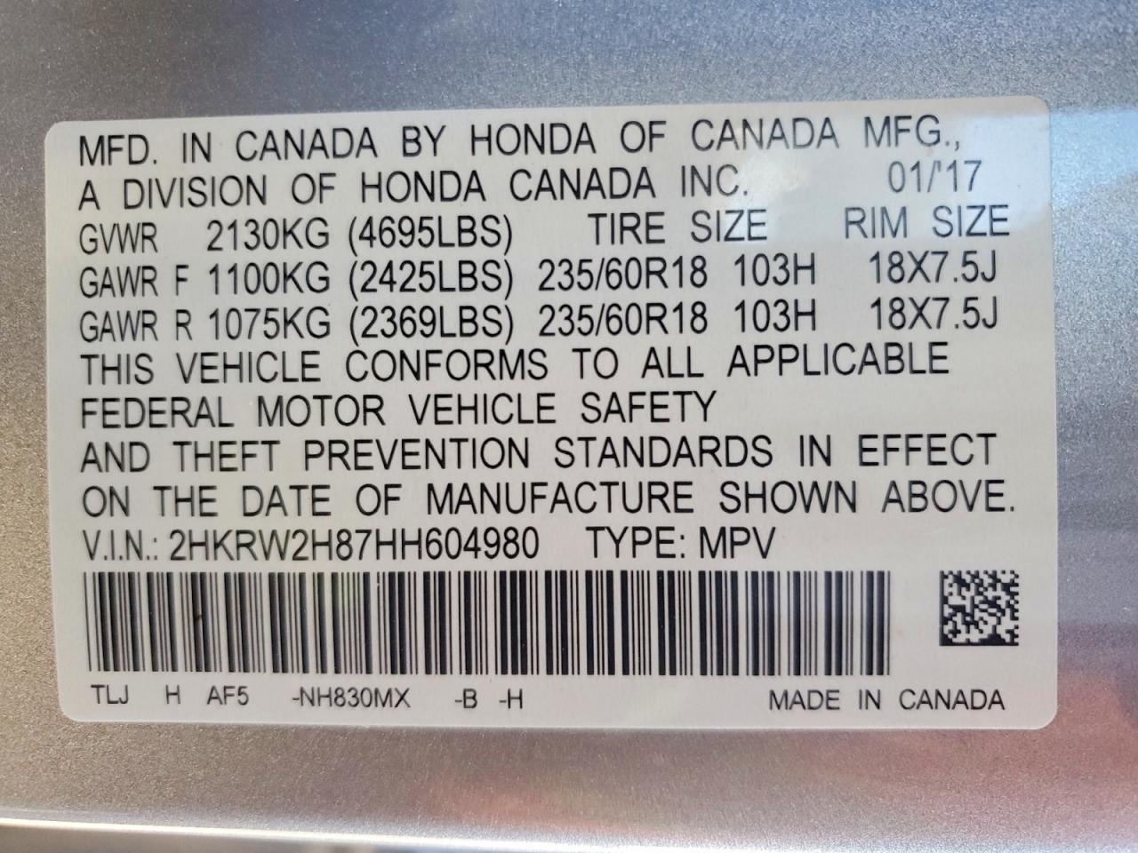 2017 HONDA CR-V EXL photo 13