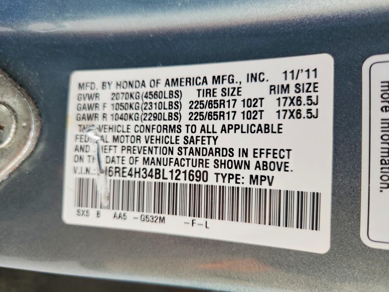 2011 HONDA CR-V LX photo 25