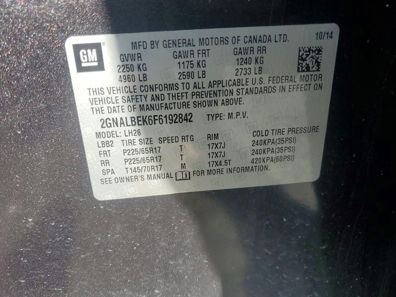 2015 CHEVROLET EQUINOX LT photo 12