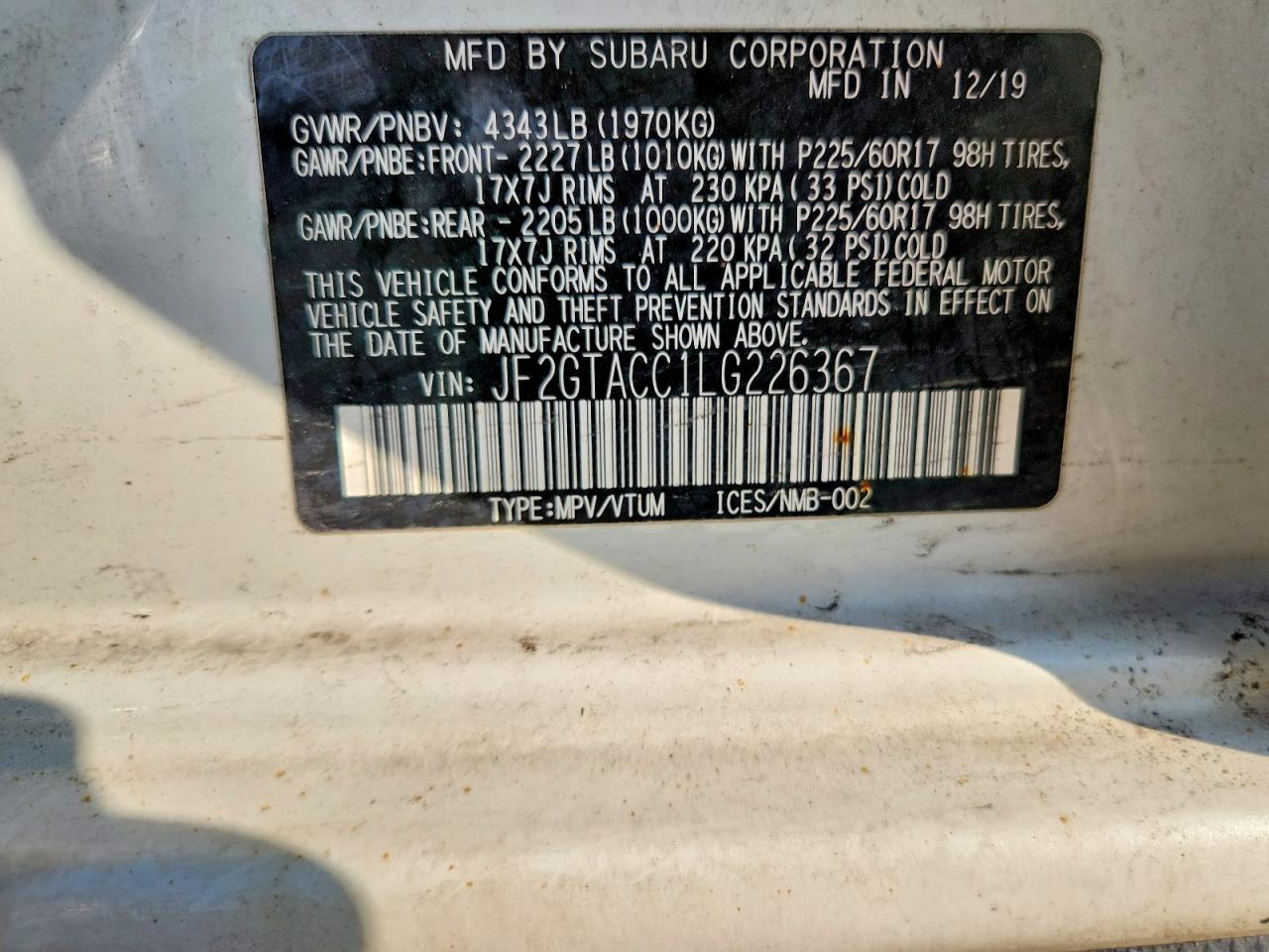 2020 SUBARU CROSSTREK PREMIUM photo 13