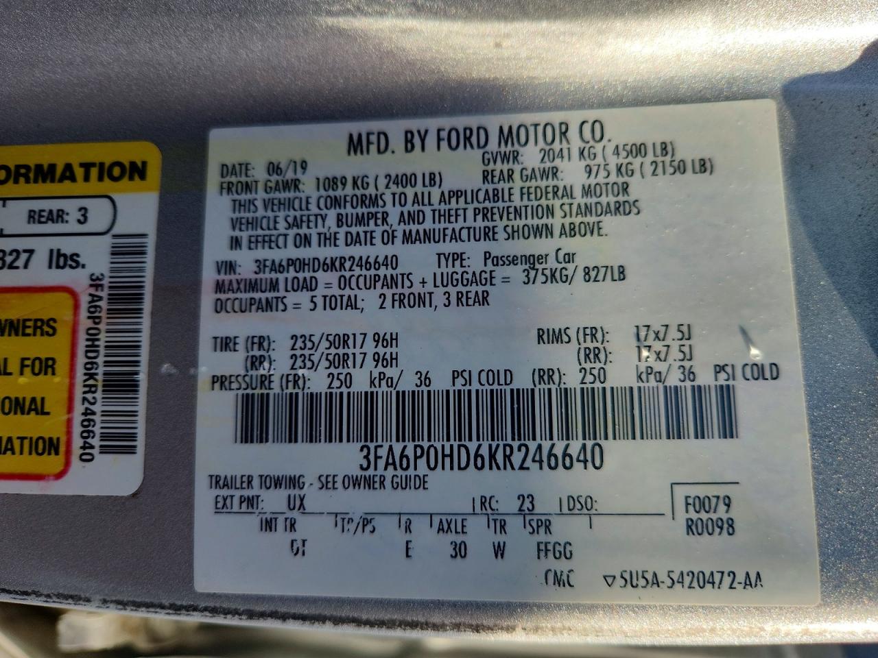 2019 FORD FUSION SE photo 13