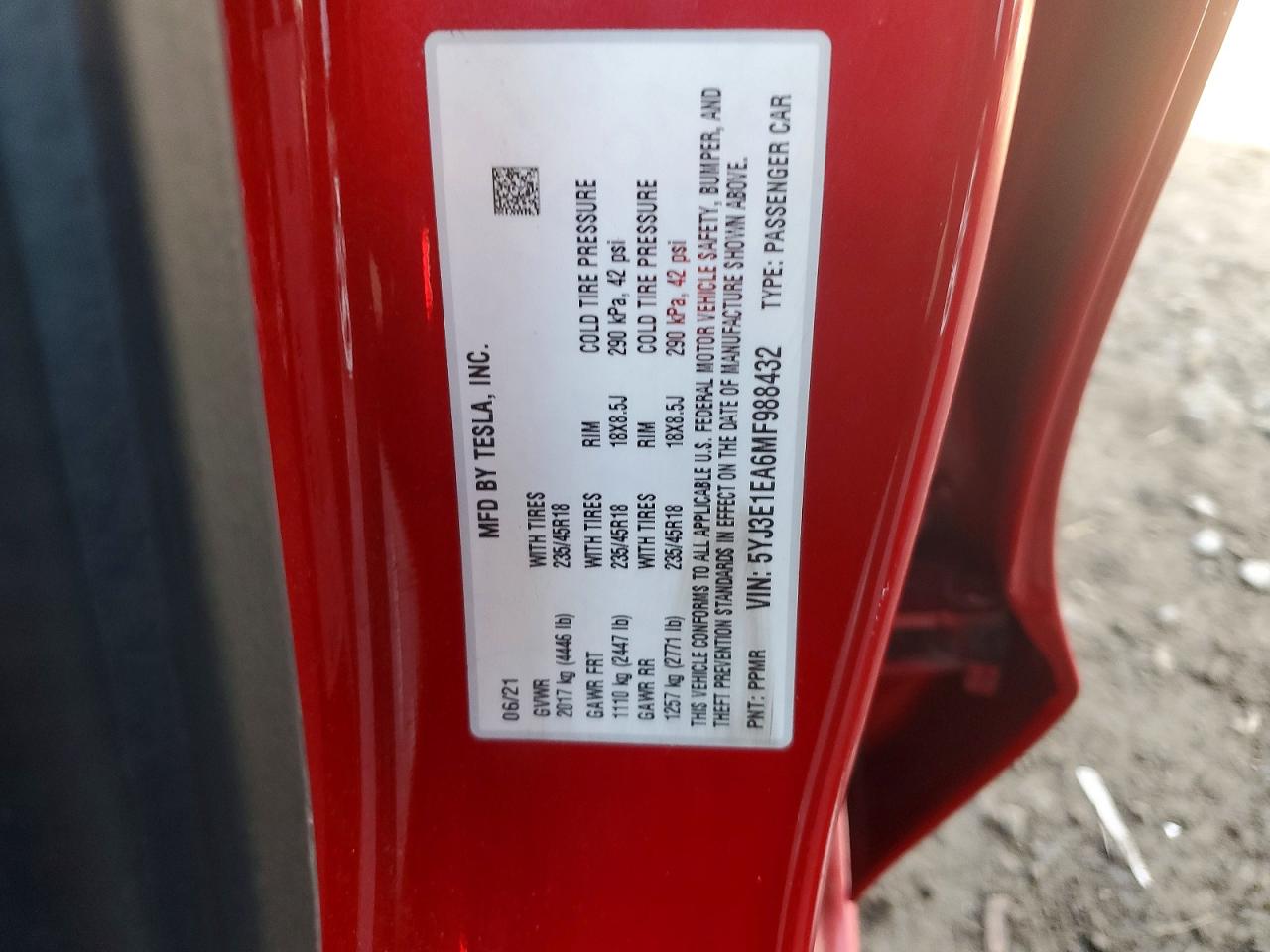 2021 TESLA MODEL 3 photo 12