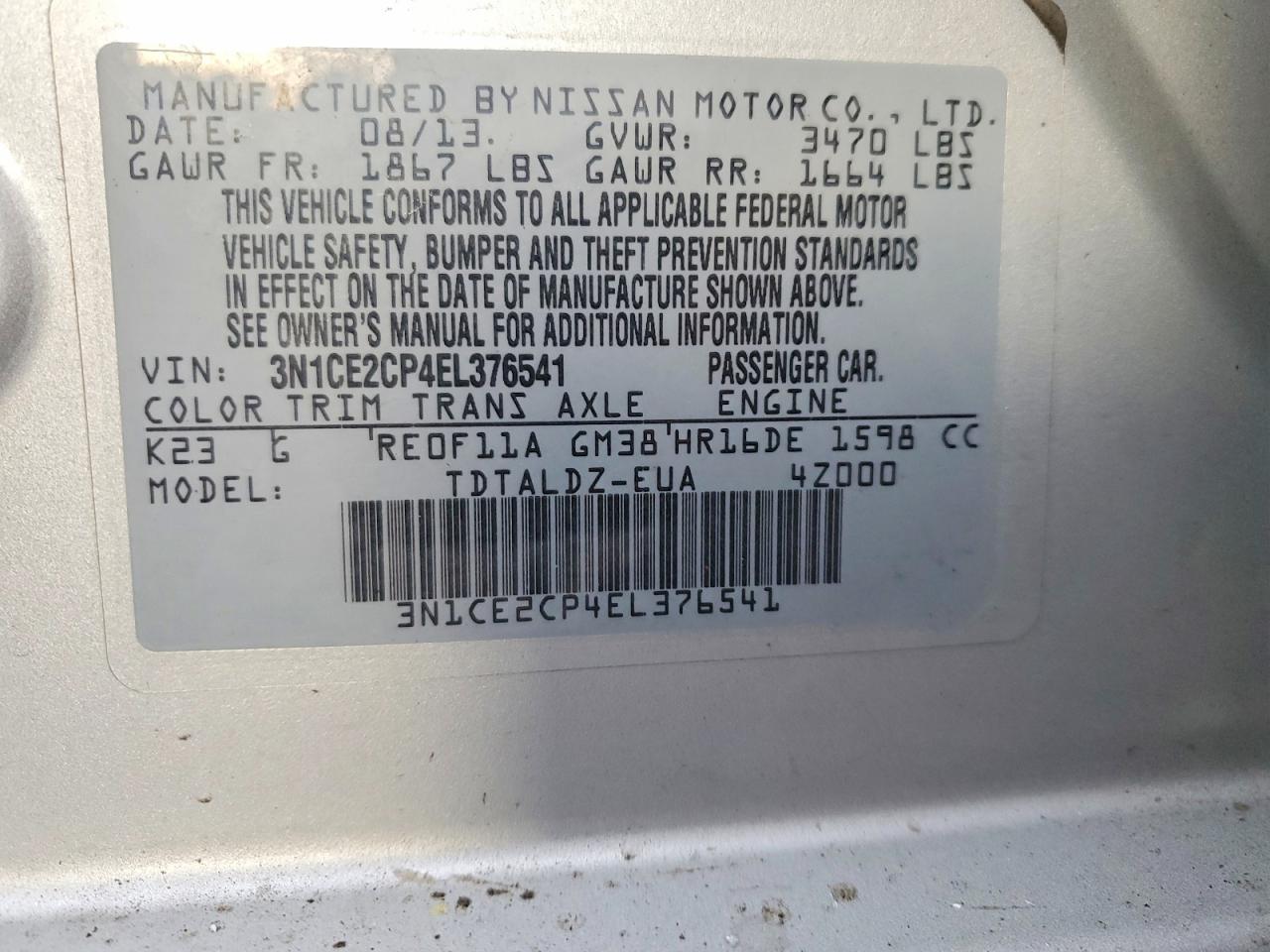 2014 NISSAN VERSA NOTE S photo 12