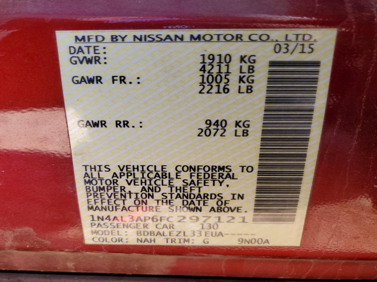 2015 NISSAN ALTIMA 2.5 photo 12
