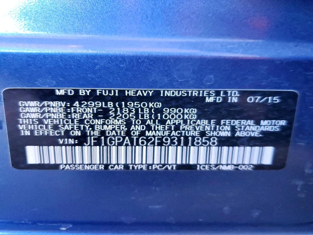 2015 SUBARU IMPREZA SPORT photo 13