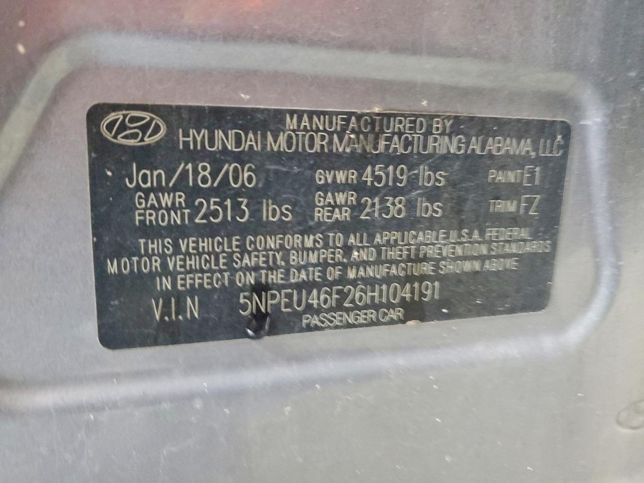 2006 HYUNDAI SONATA GLS photo 12