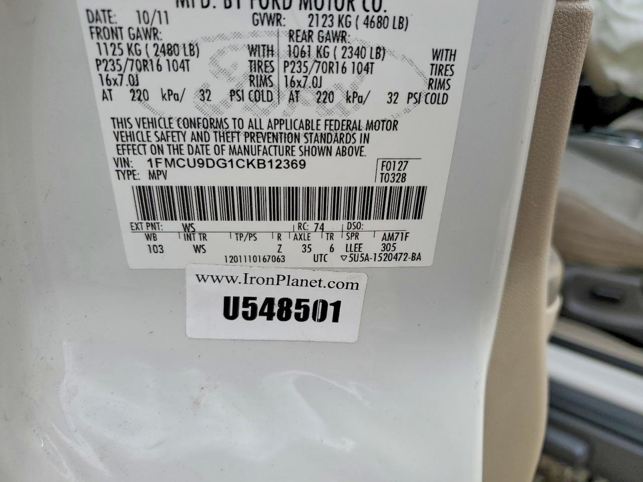 2012 FORD ESCAPE XLT photo 12