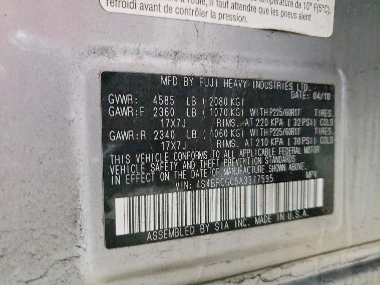 2010 SUBARU OUTBACK 2.5I PREMIUM photo 14