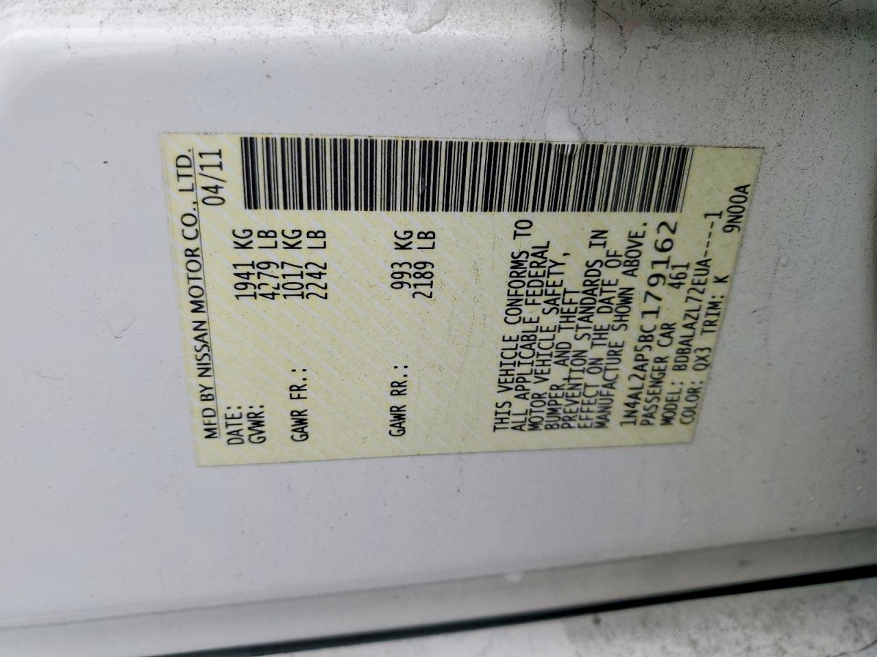 2011 NISSAN ALTIMA BASE photo 12
