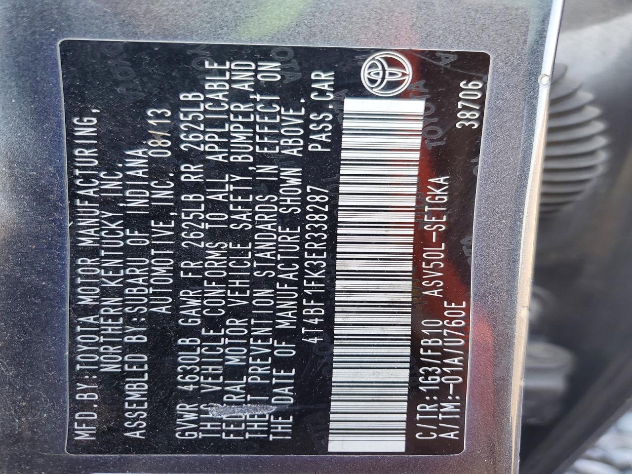 2014 TOYOTA CAMRY L photo 13