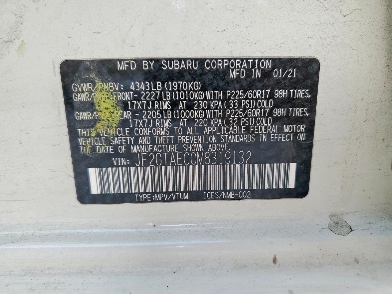 2021 SUBARU CROSSTREK PREMIUM photo 13