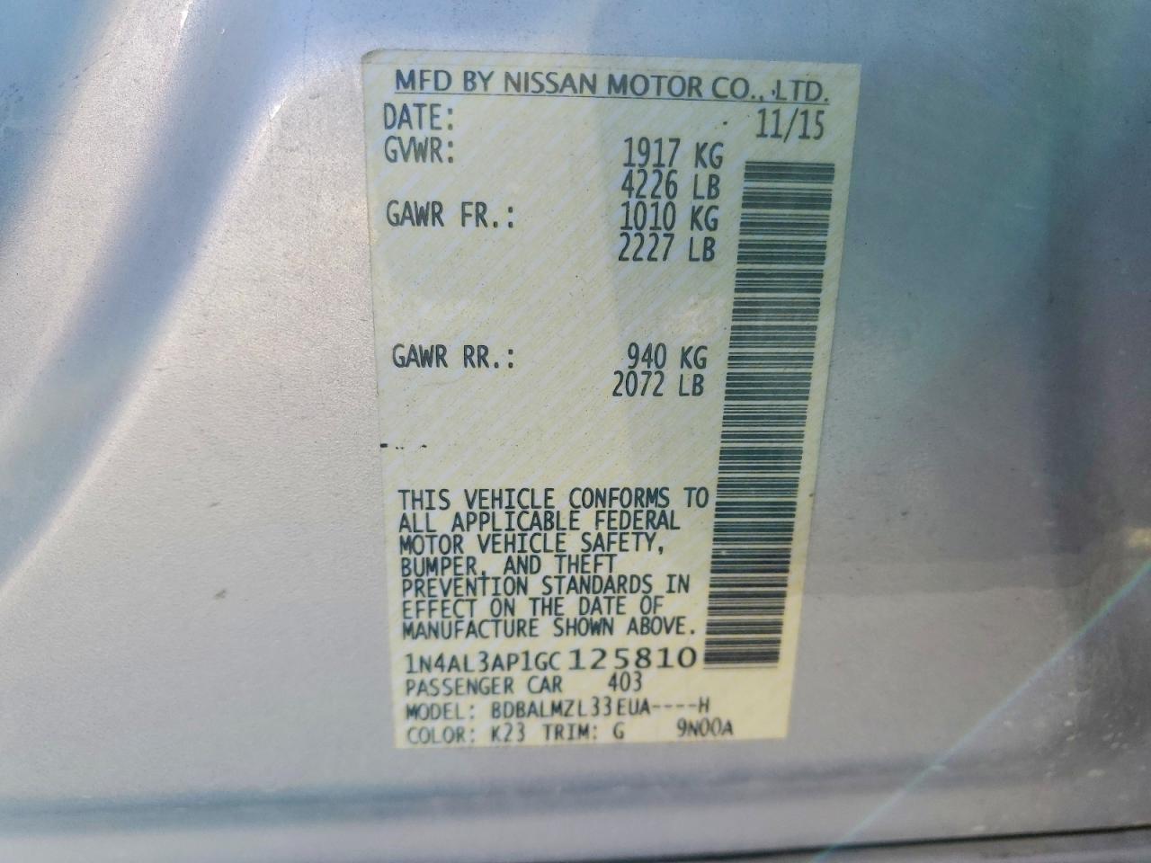 2016 NISSAN ALTIMA 2.5 photo 12