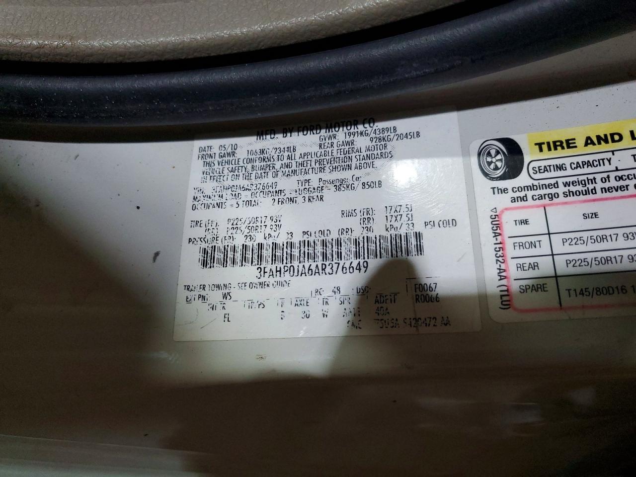 2010 FORD FUSION SEL photo 13