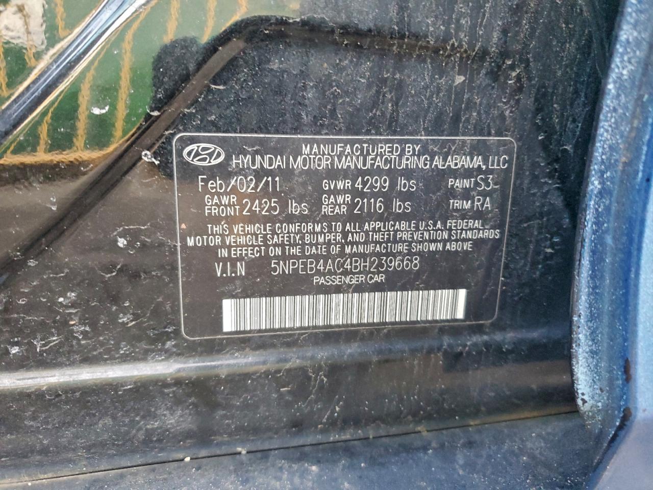 2011 HYUNDAI SONATA GLS photo 12