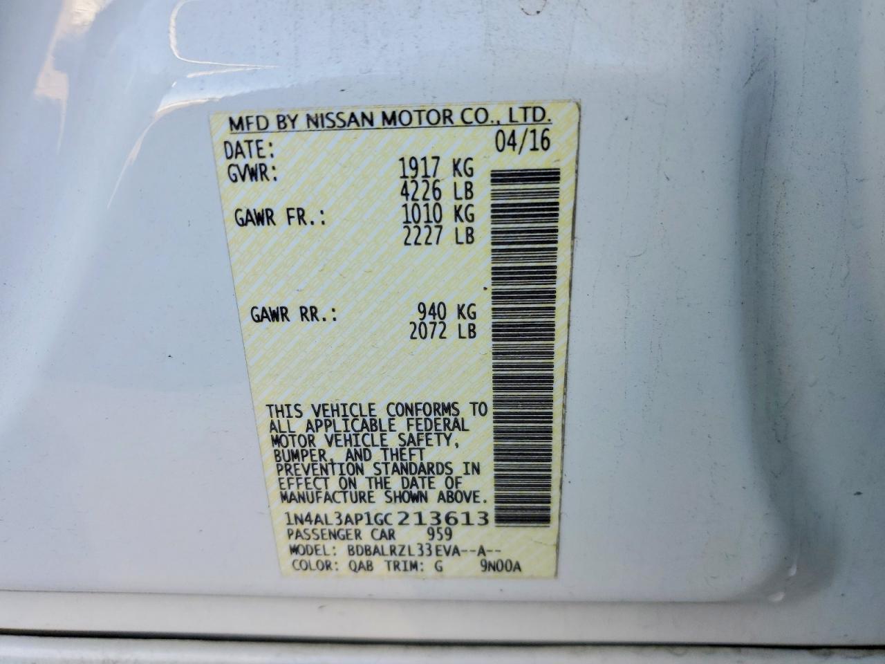 2016 NISSAN ALTIMA 2.5 photo 13