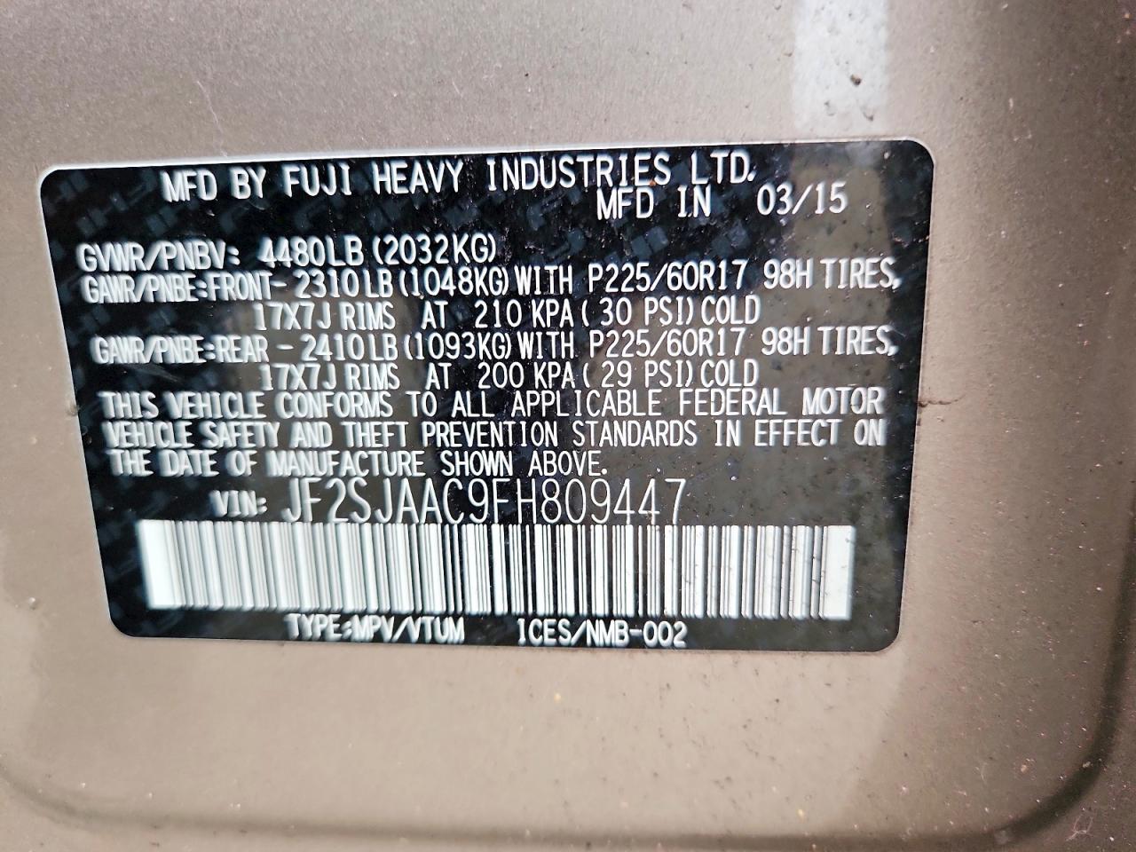 2015 SUBARU FORESTER 2.5I photo 13