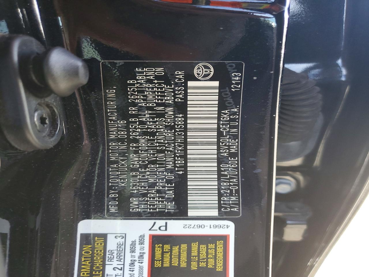 2017 TOYOTA CAMRY LE photo 12