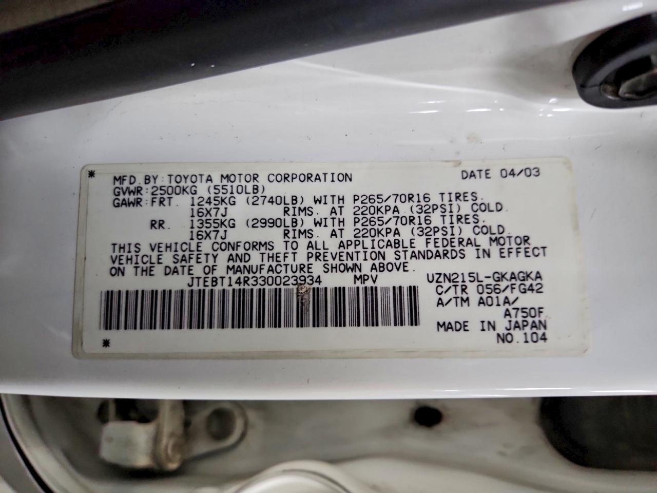 2003 TOYOTA 4RUNNER SR5 photo 13