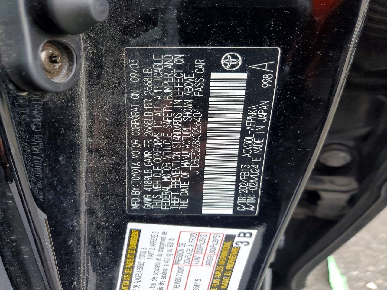 2004 TOYOTA CAMRY LE photo 12