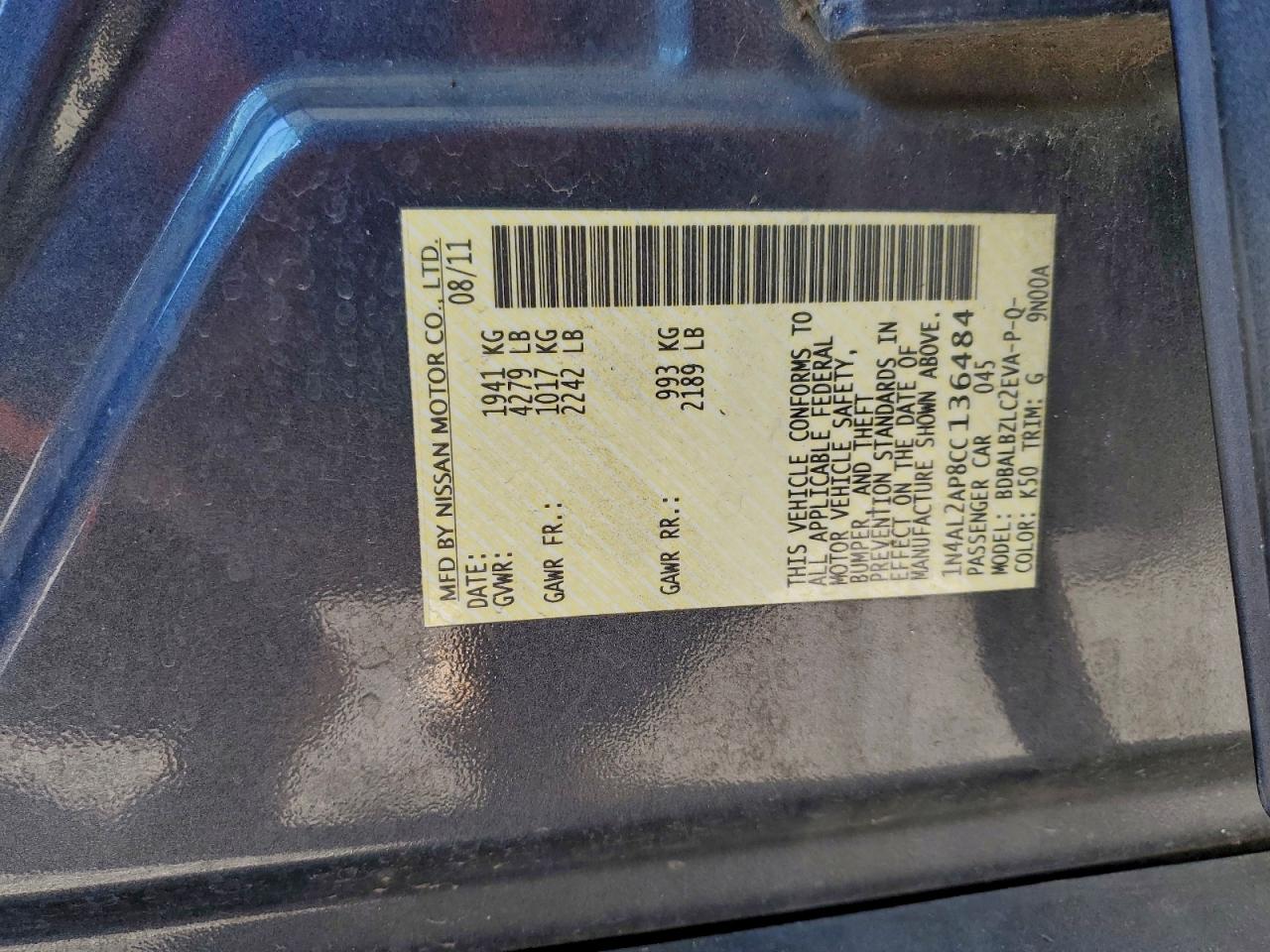 2012 NISSAN ALTIMA BASE photo 12