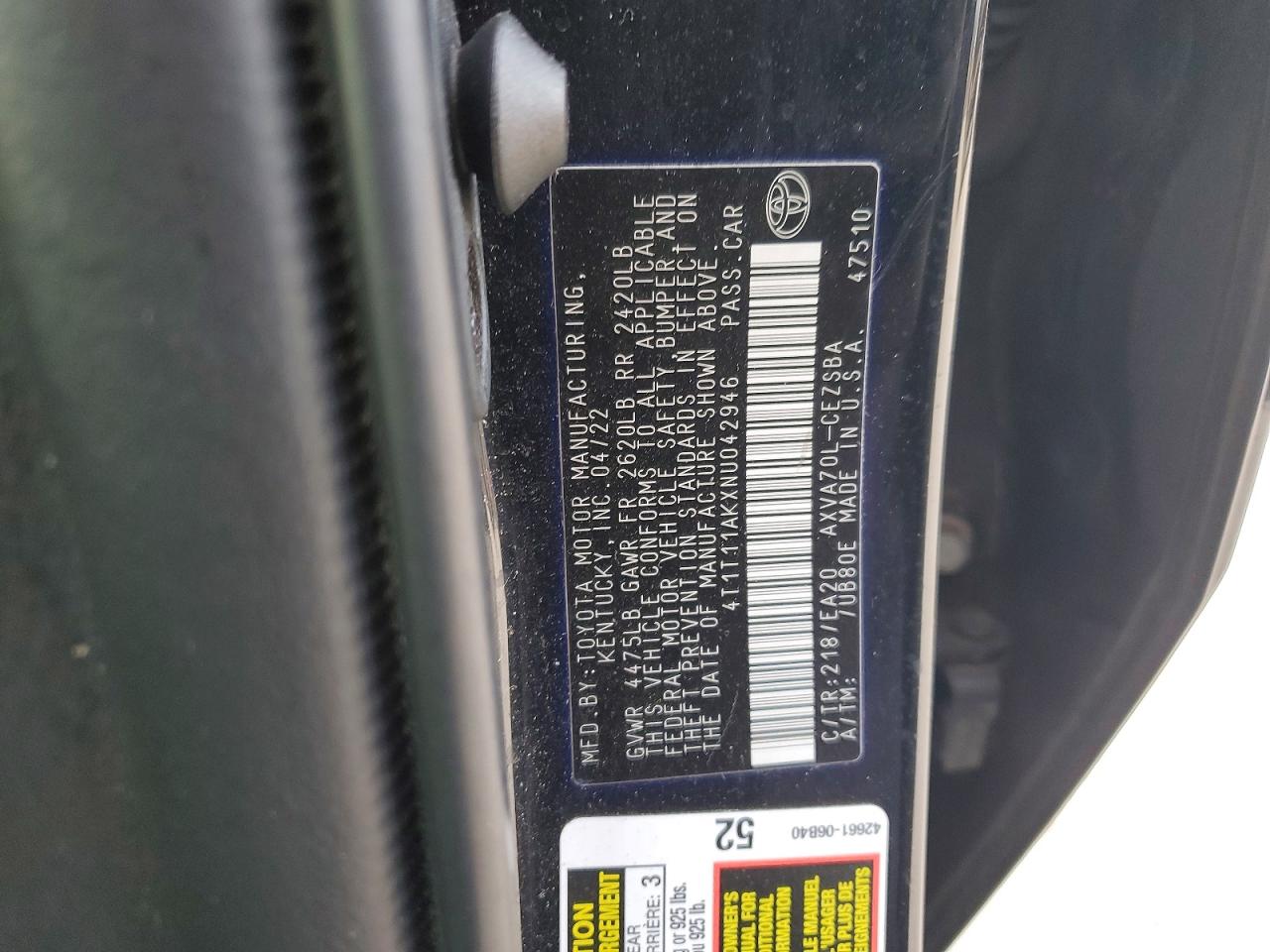 2022 TOYOTA CAMRY SE photo 12
