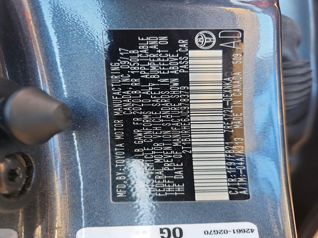 2018 TOYOTA COROLLA L photo 12