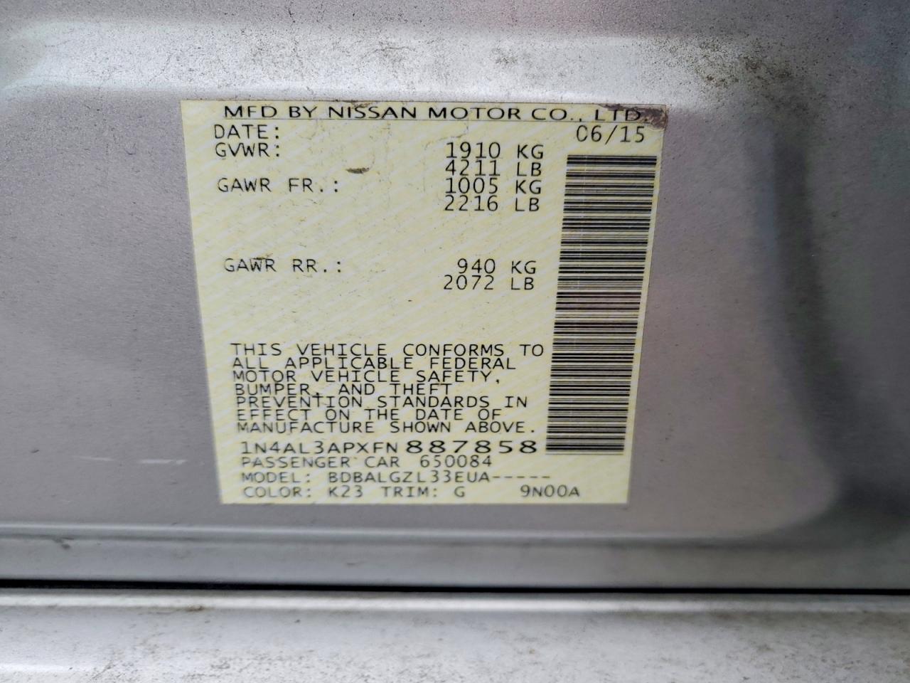 2015 NISSAN ALTIMA 2.5 photo 12