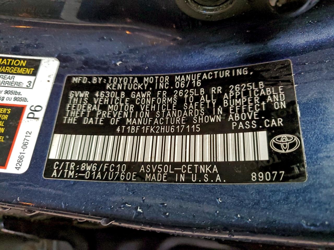2017 TOYOTA CAMRY LE photo 12