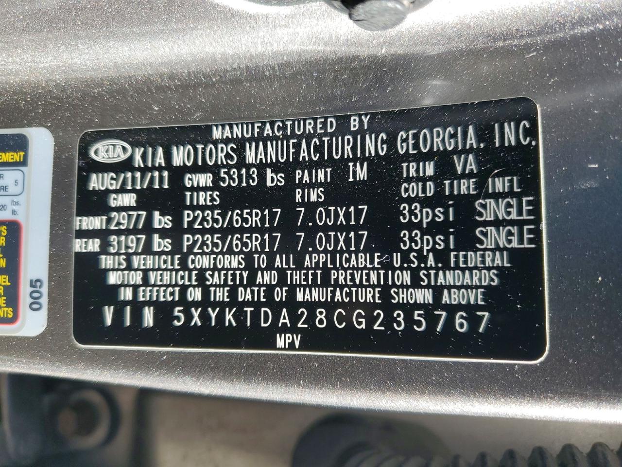 2012 KIA SORENTO BASE photo 13
