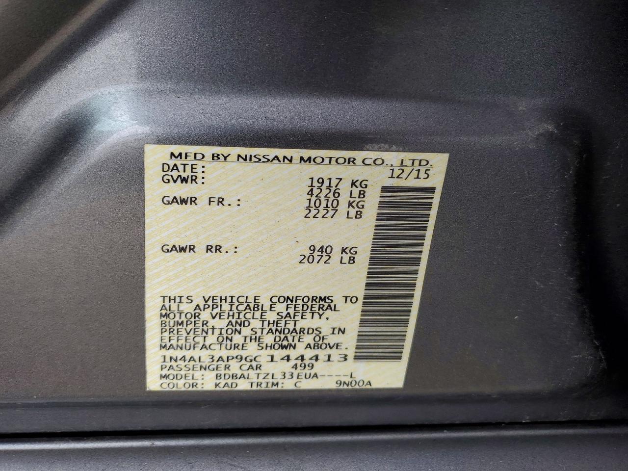 2016 NISSAN ALTIMA 2.5 photo 12