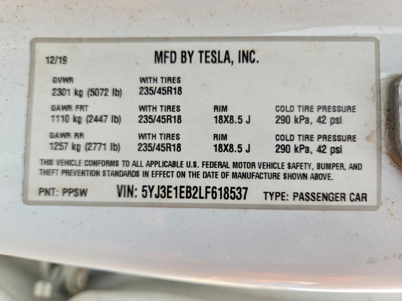 2020 TESLA MODEL 3 photo 12