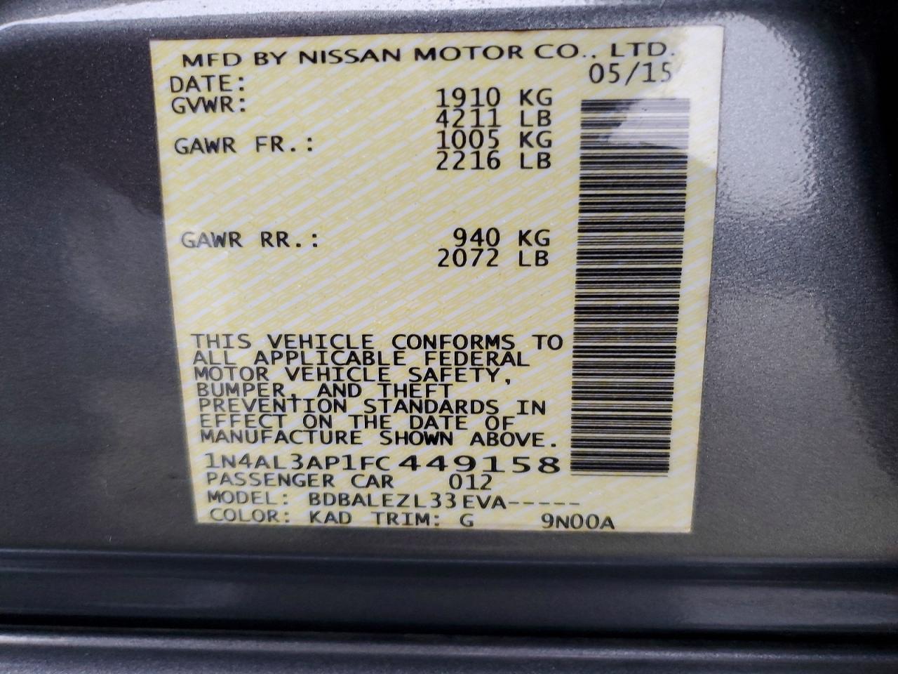 2015 NISSAN ALTIMA 2.5 photo 12