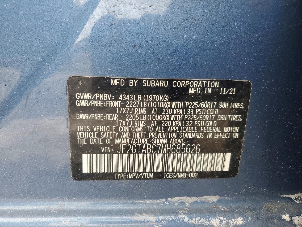 2021 SUBARU CROSSTREK photo 12