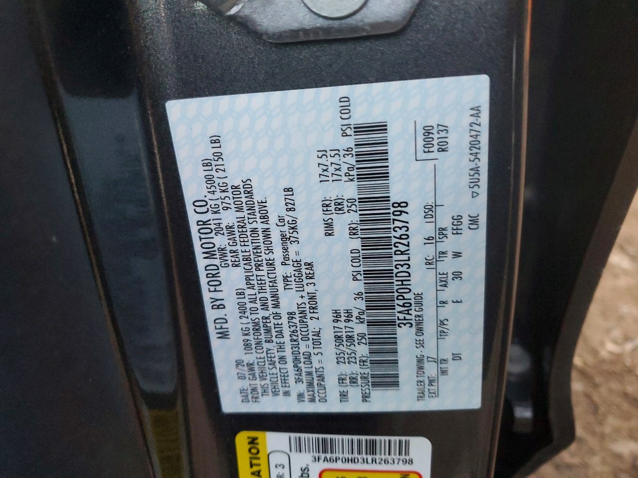 2020 FORD FUSION SE photo 12