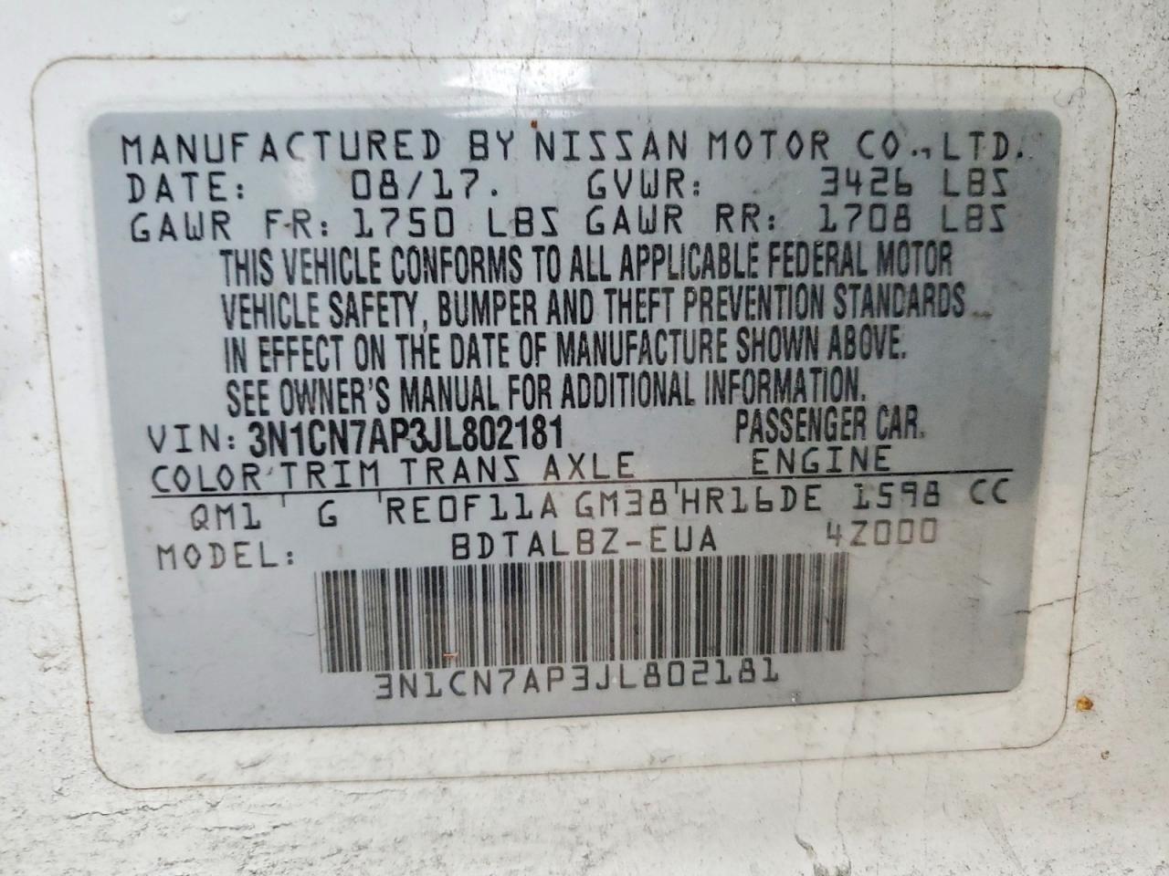 2018 NISSAN VERSA S photo 12
