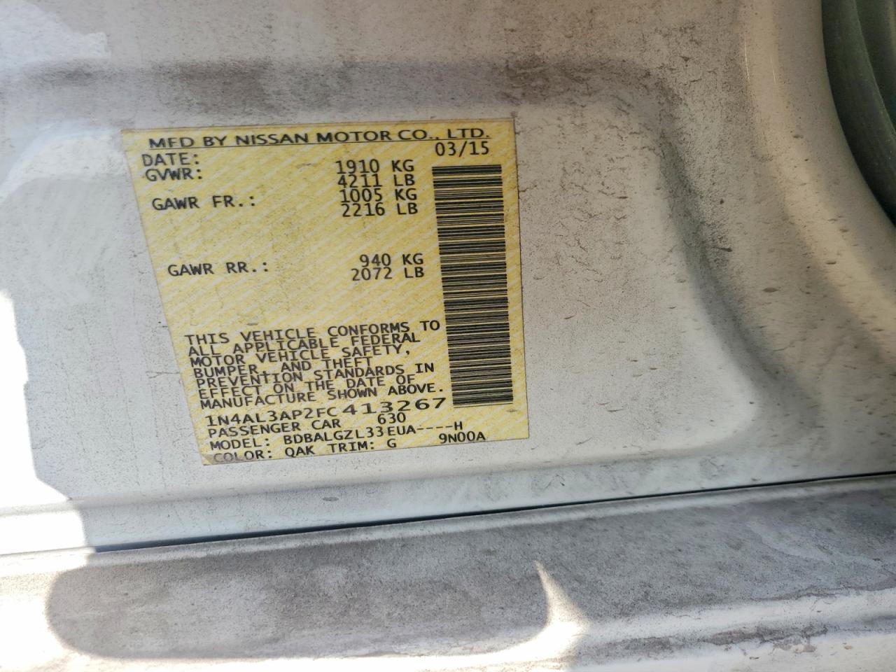 2015 NISSAN ALTIMA 2.5 photo 12
