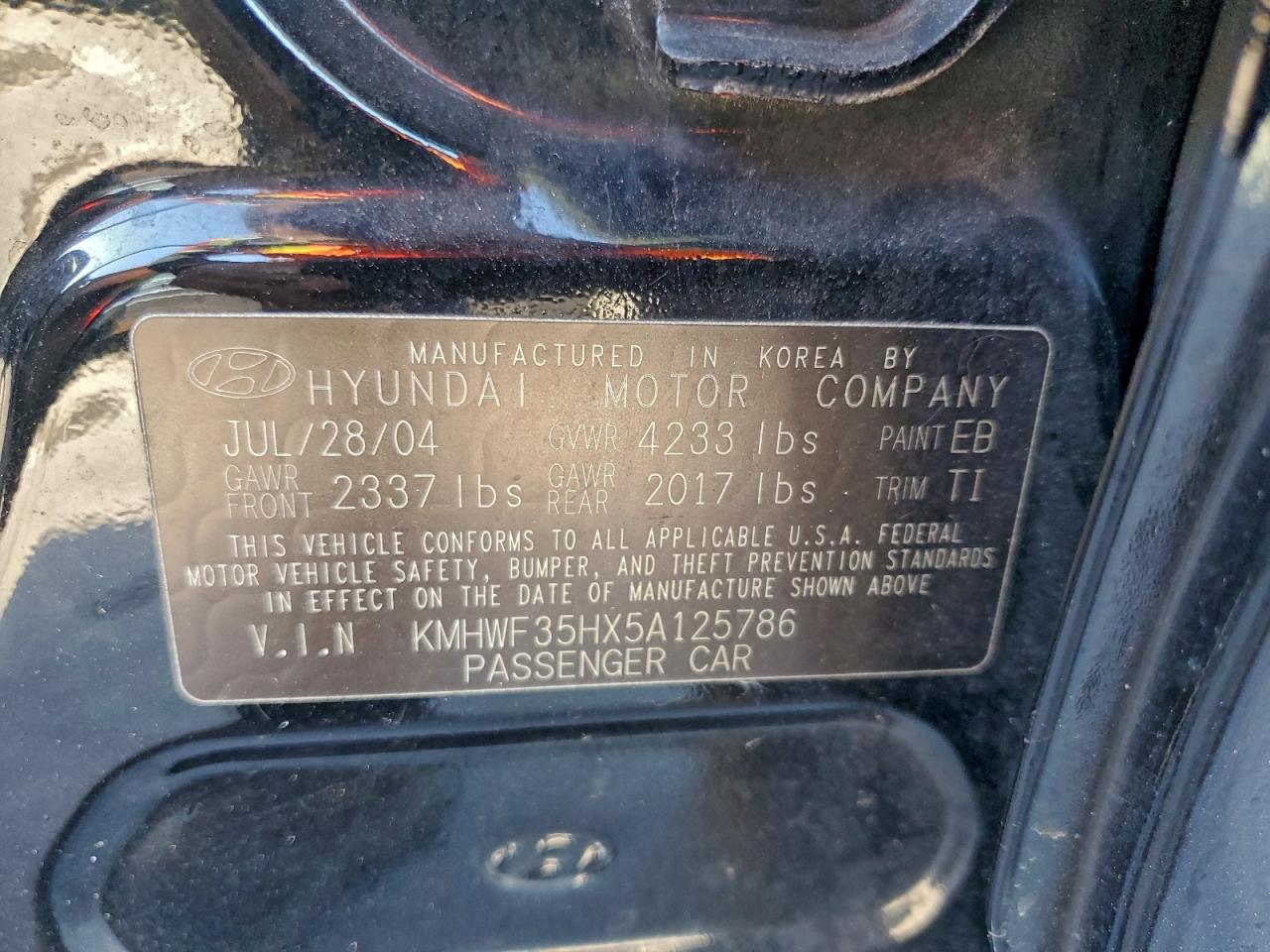 2005 HYUNDAI SONATA GLS photo 12