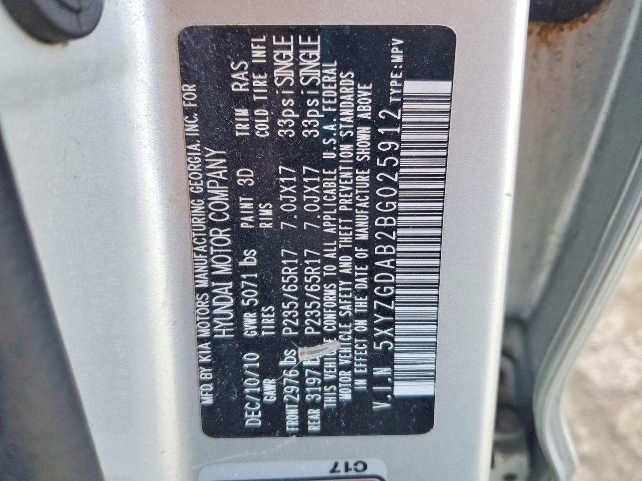 2011 HYUNDAI SANTA FE GLS photo 13