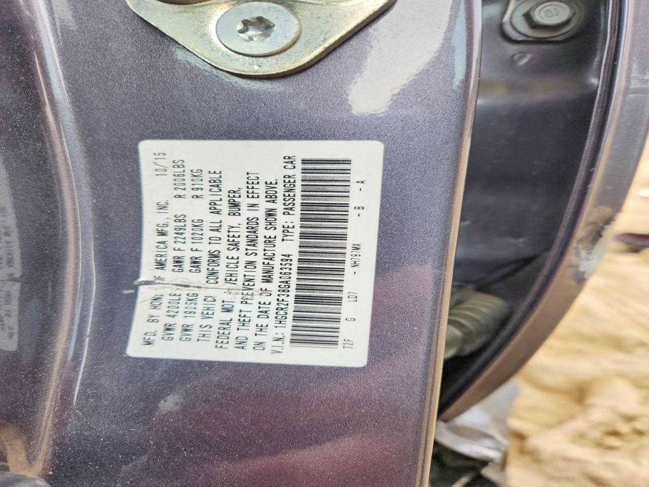 2016 HONDA ACCORD LX photo 12